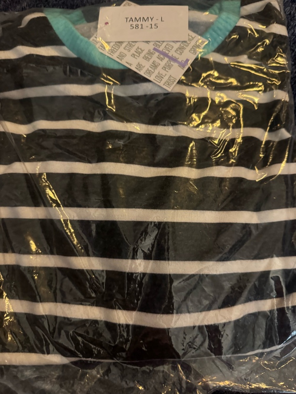 Striped Black & White Lularoe Tammy with Aqua Trim